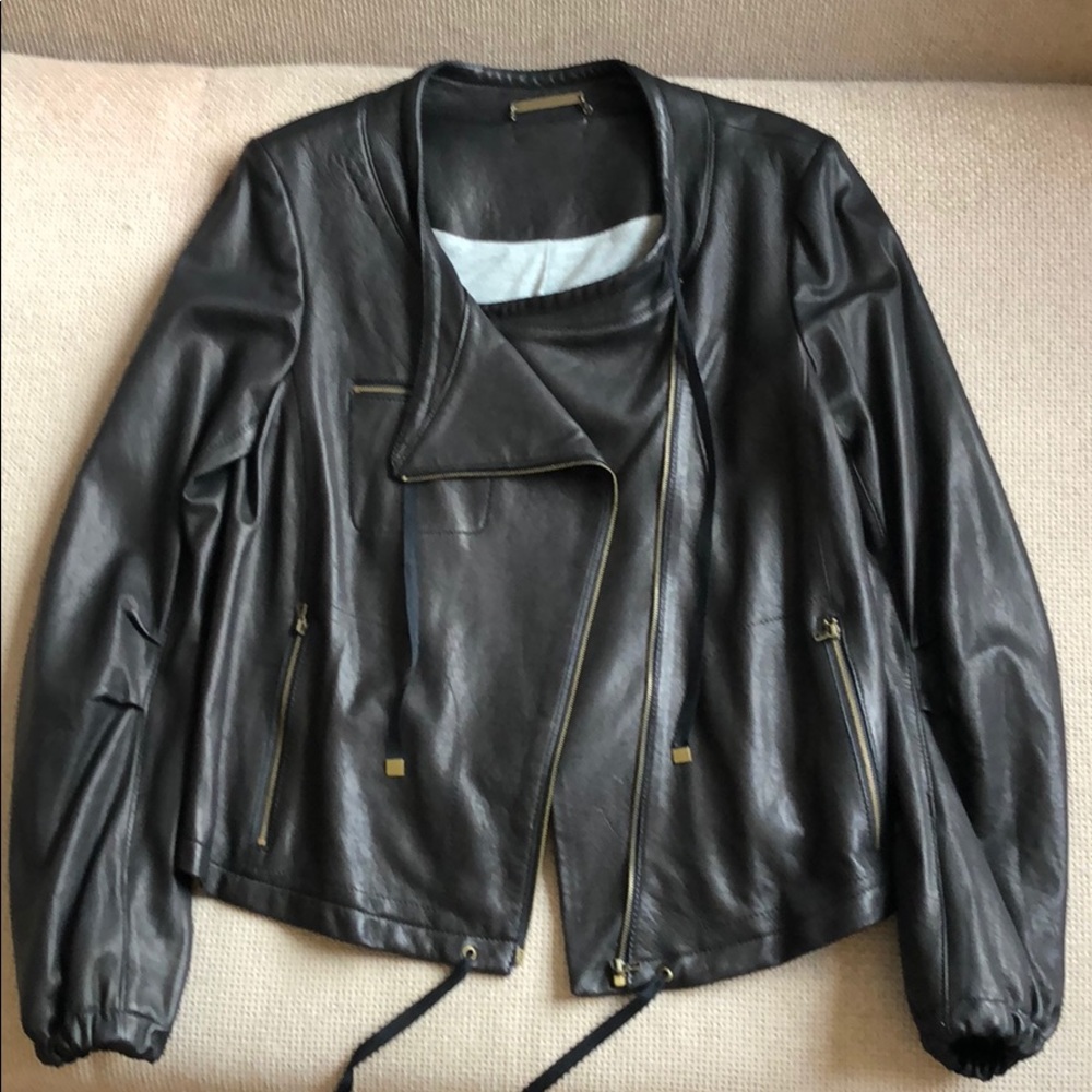 Diane Von Furstenberg dark brown leather jacket